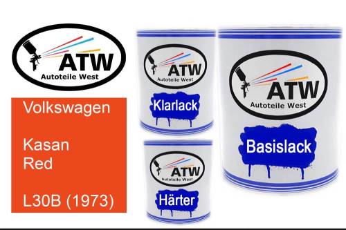 Volkswagen, Kasan Red, L30B (1973): 1L Lackdose + 1L Klarlack + 500ml Härter - Set, von ATW Autoteile West.